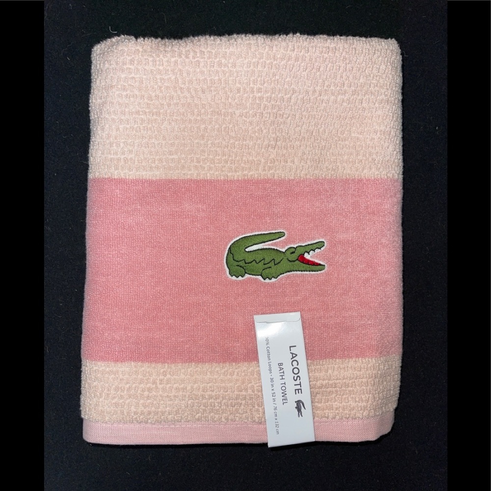 Lacoste Bath Towel 100% Cotton Loops Colorblocked Champagne Pink 30x52 OEKO-TEX